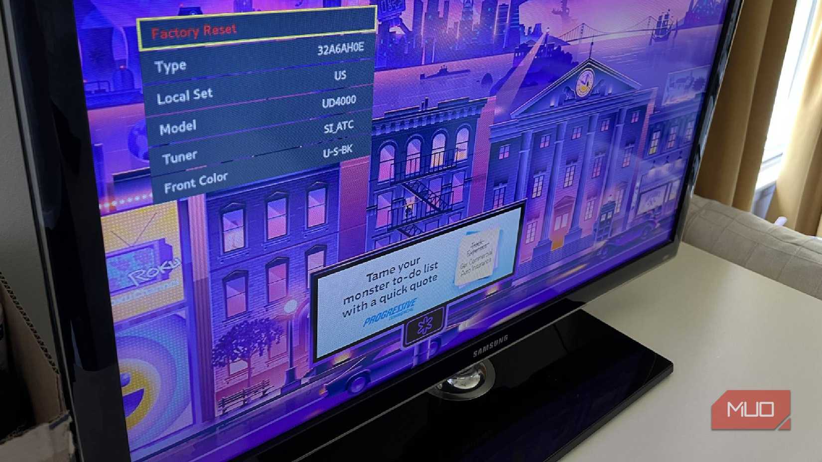 The factory reset option in the Samsung TV secret menu
