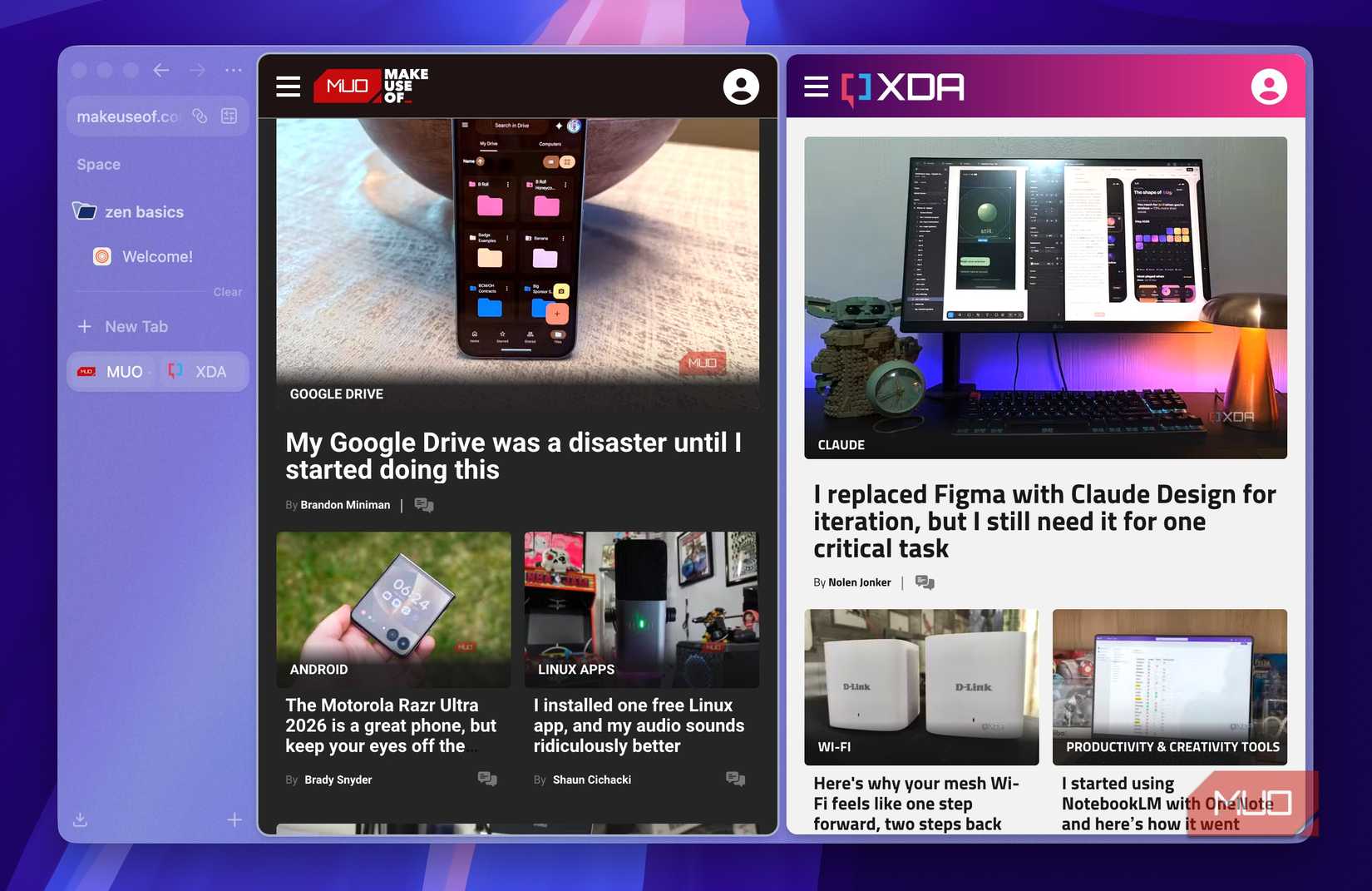 Split view in Zen Browser