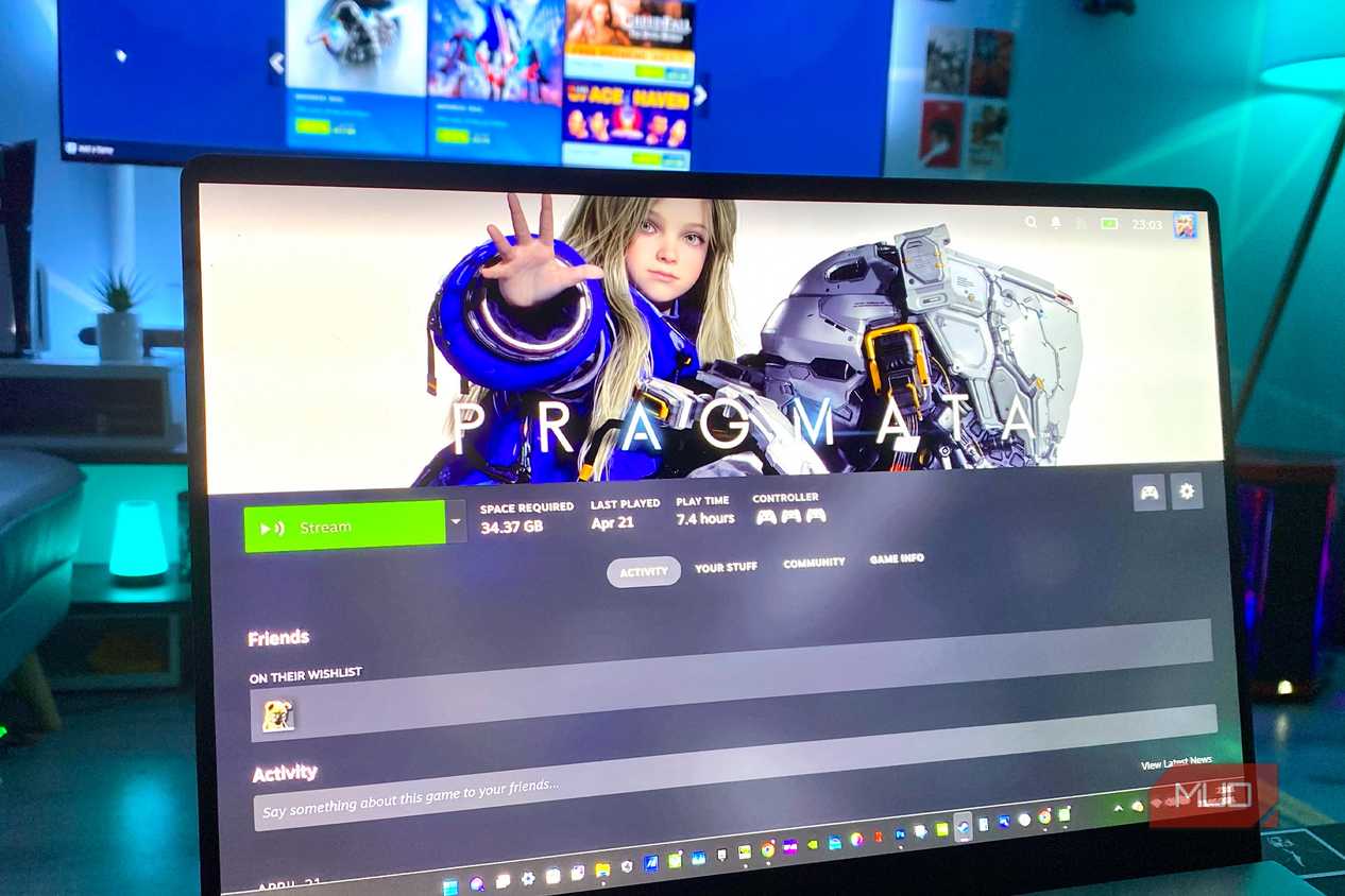 Pragmata Steam streaming on a laptop