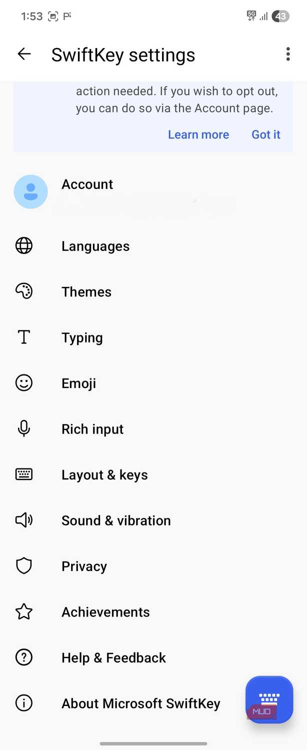 Swiftkey Sync settings on Android (1)