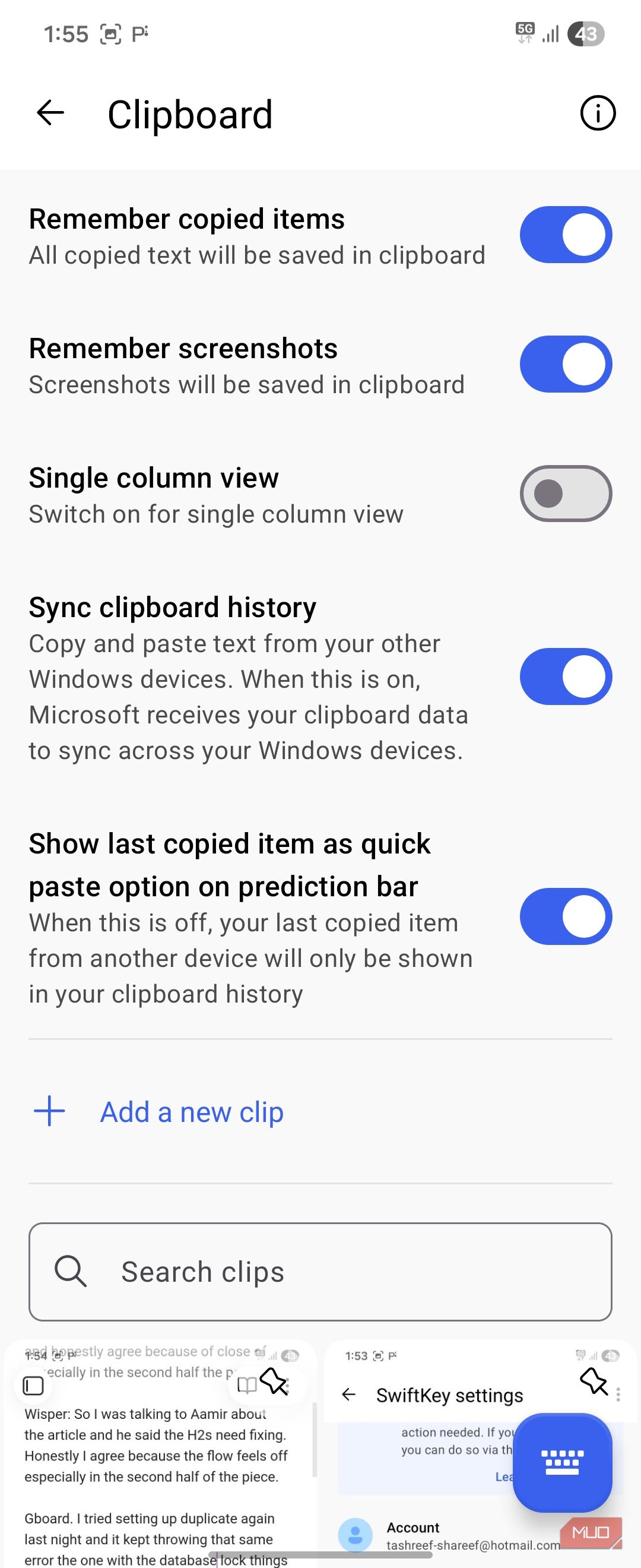Swiftkey Sync settings on Android (2)