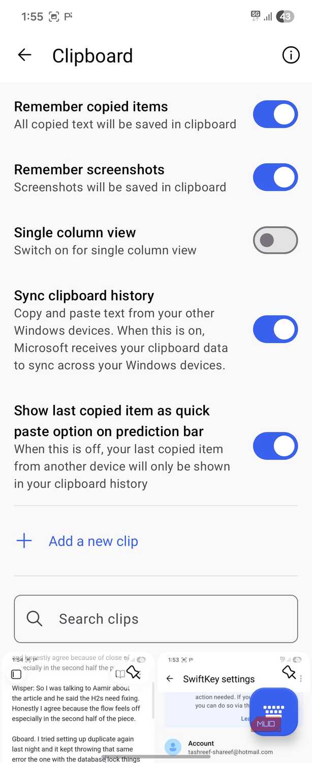 Swiftkey Sync settings on Android (2)
