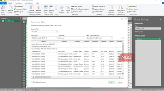 The Combine Files dialog box in Power Query in Excel.