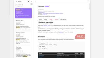 The dataview plugin in Obsidian