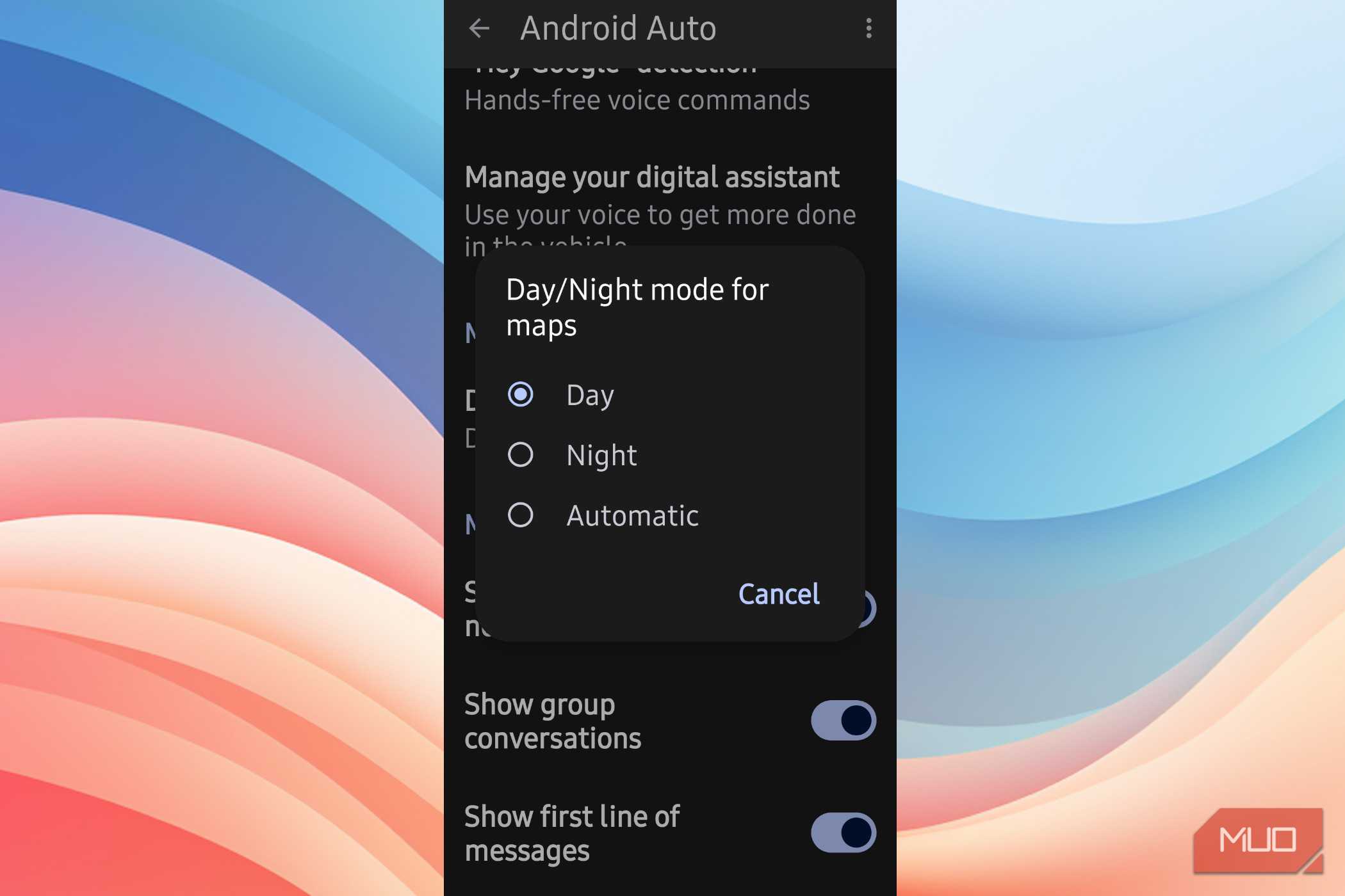 The Day_Night mode menu in a phone