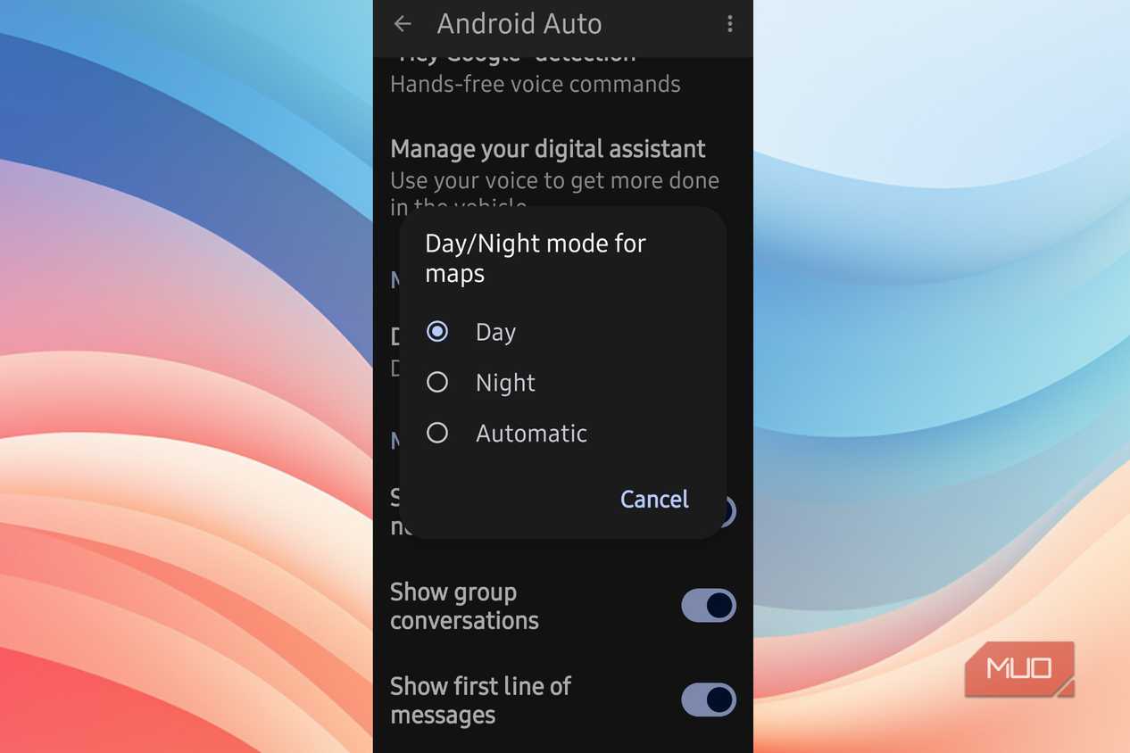 The Day_Night mode menu in a phone
