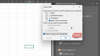 The Import Data dialog box for Power Query in Excel.