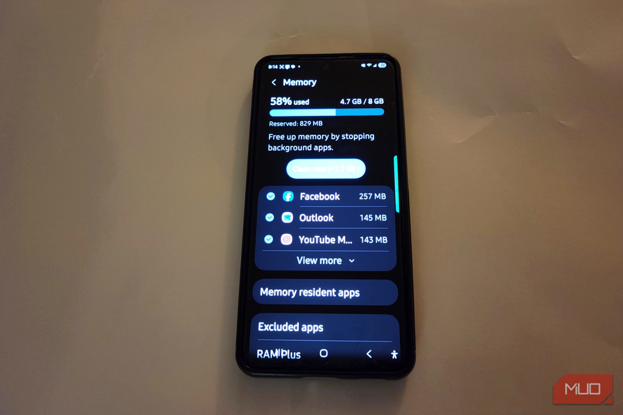 The memory of a phone showing