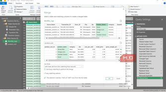 The merge queries dialog box filled in with the details to merge Monthly_Log and the Product_cost datasets in Power Query in Excel.