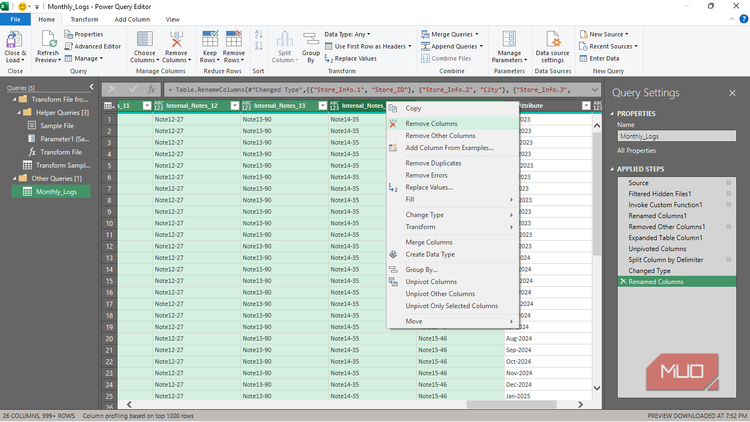 The Remove Columns option in Power Query in Excel.