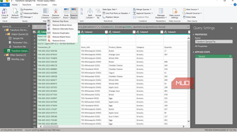 The Remove row option in Power Query in Excel.