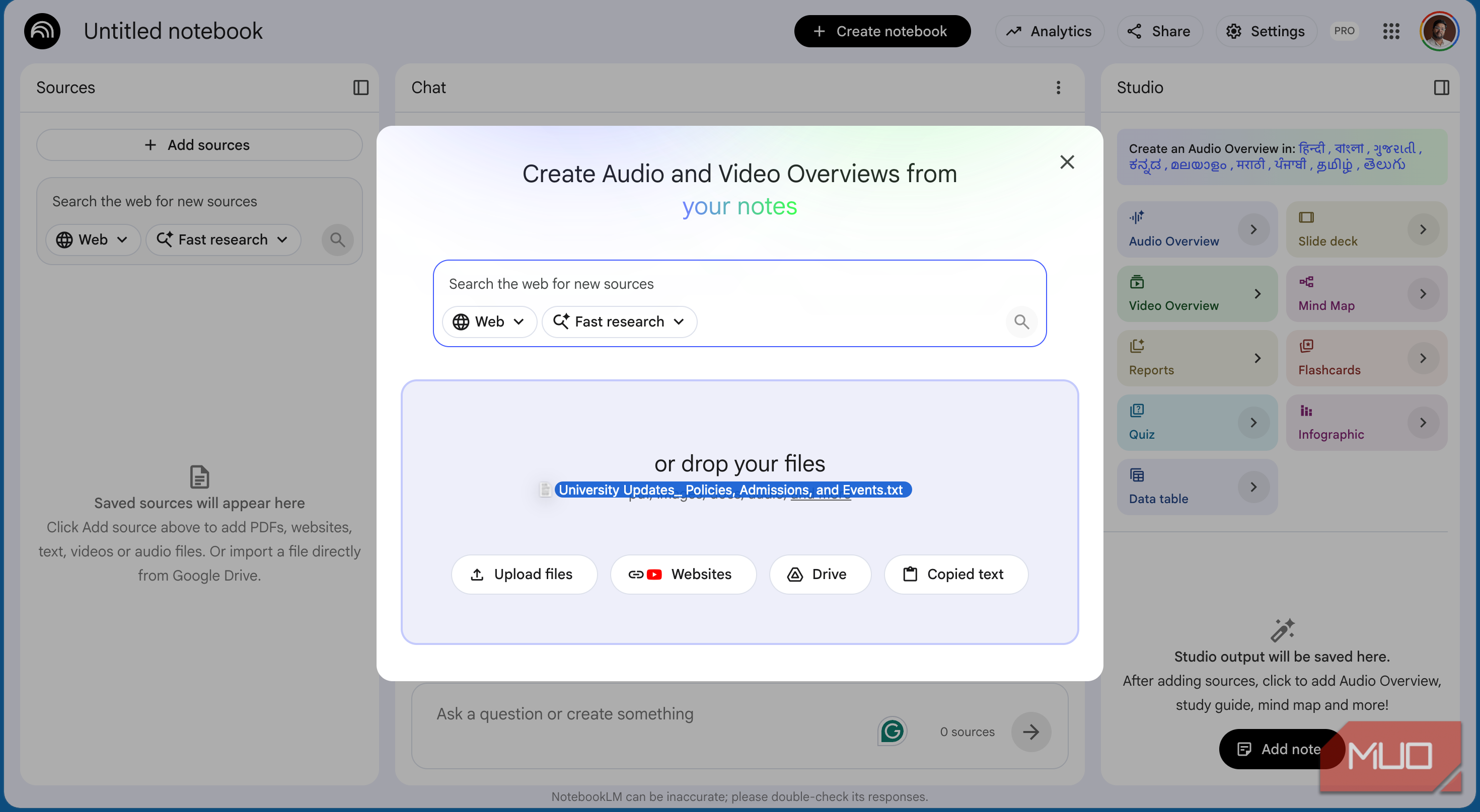 adding the transcript to NotebookLM