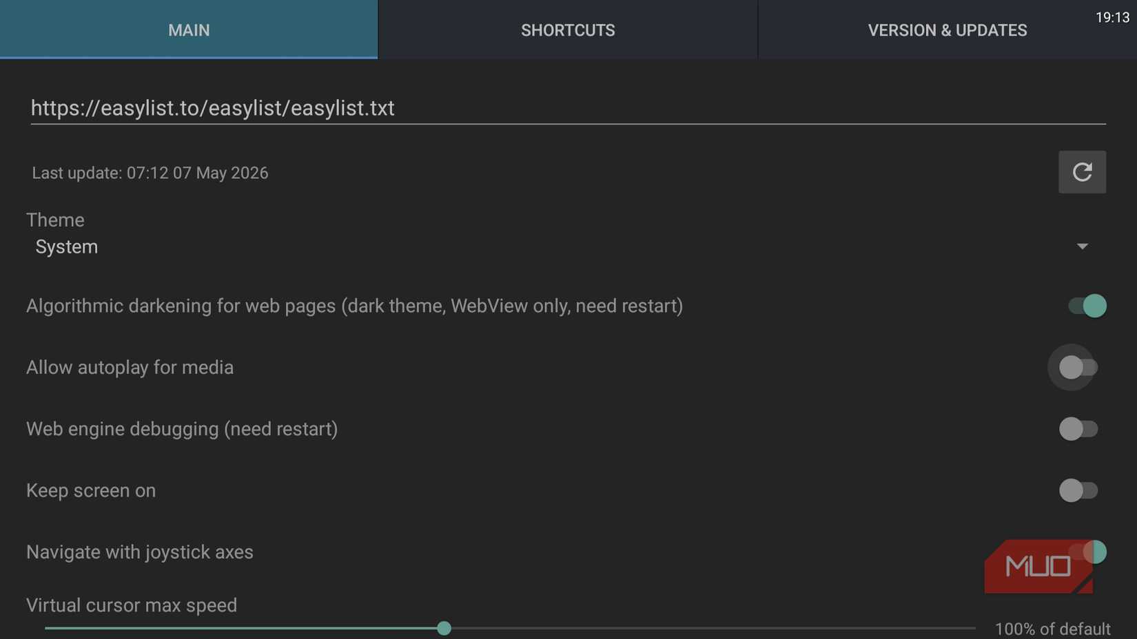 TV Bro browser ad blocker settings on smart TV