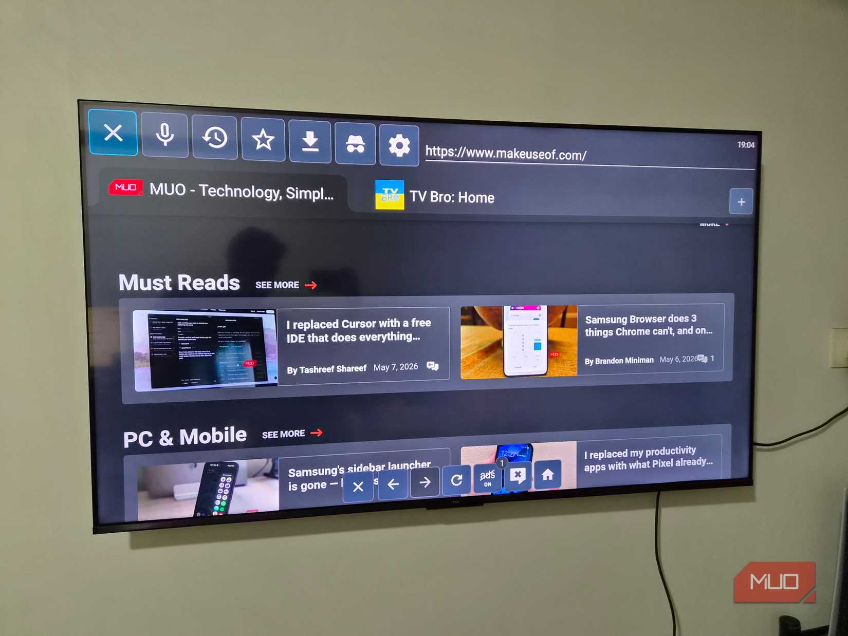 TV Bro browser on a smart TV