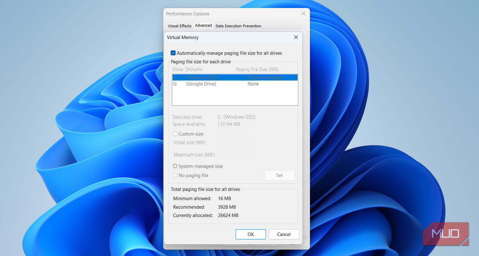 Virtual memory on Windows PC