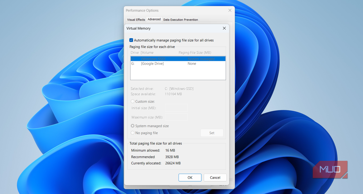 Virtual memory on Windows PC