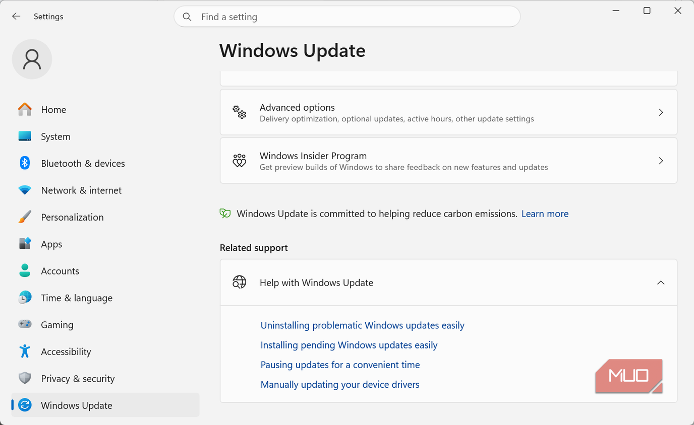 Windows Update advanced options