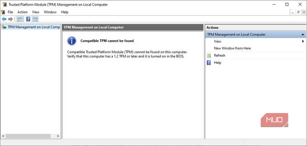 Windows 10 running without TPM enabled shows reduced security capabilities