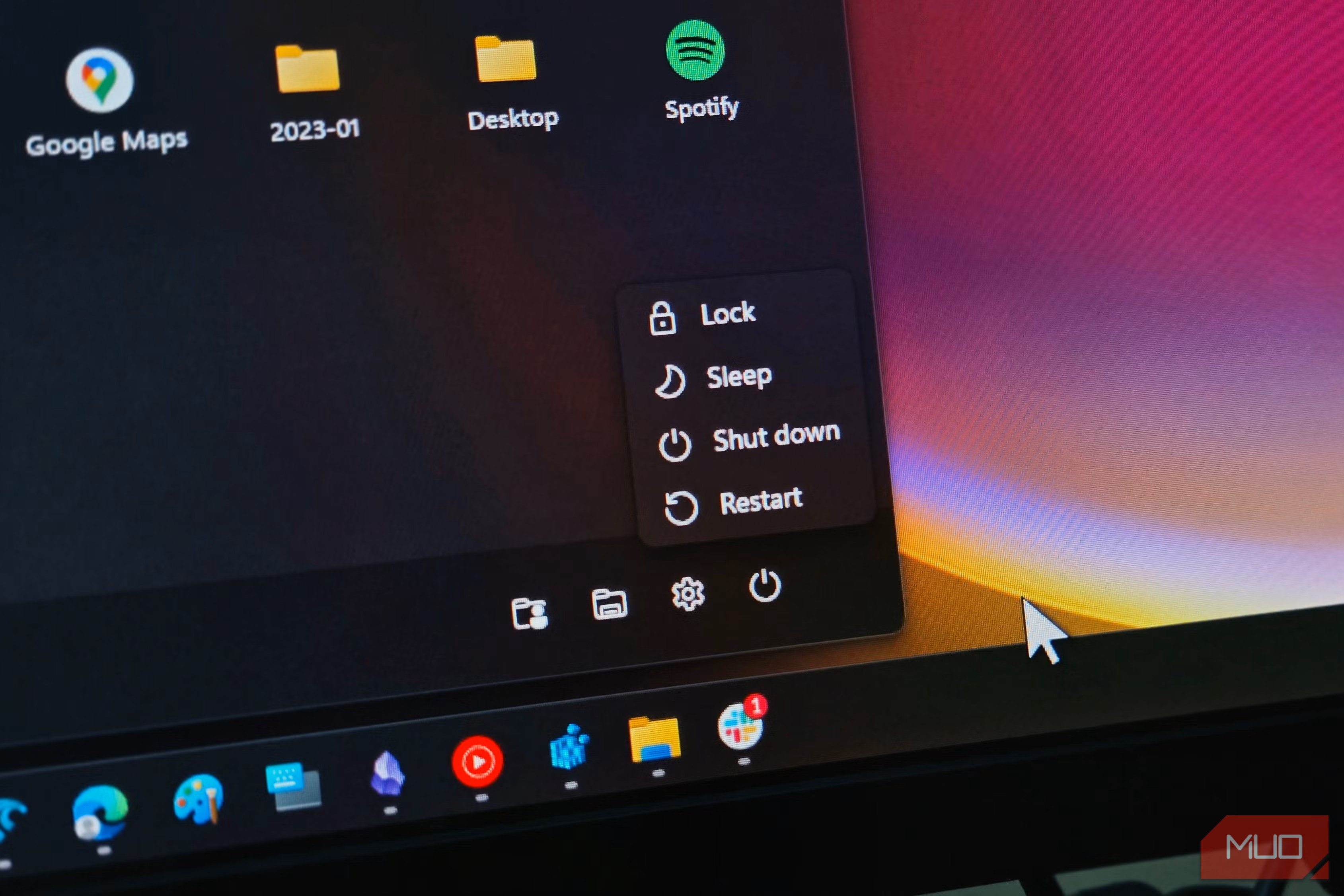 Windows 11 power menu including Lock, Sleep,  Shut down and Restart option
