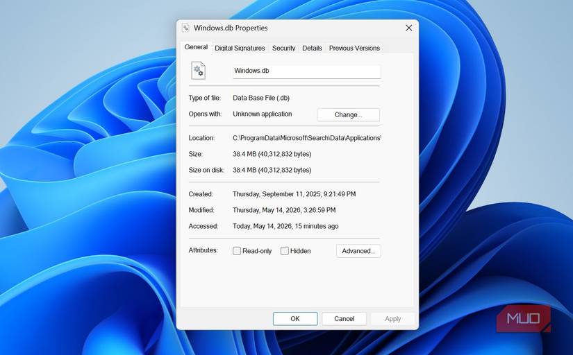Windows プロパティ window.db