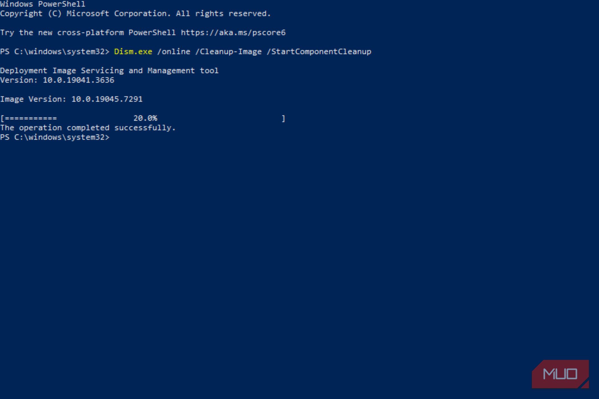 Завершение операции DISM в консоли Windows