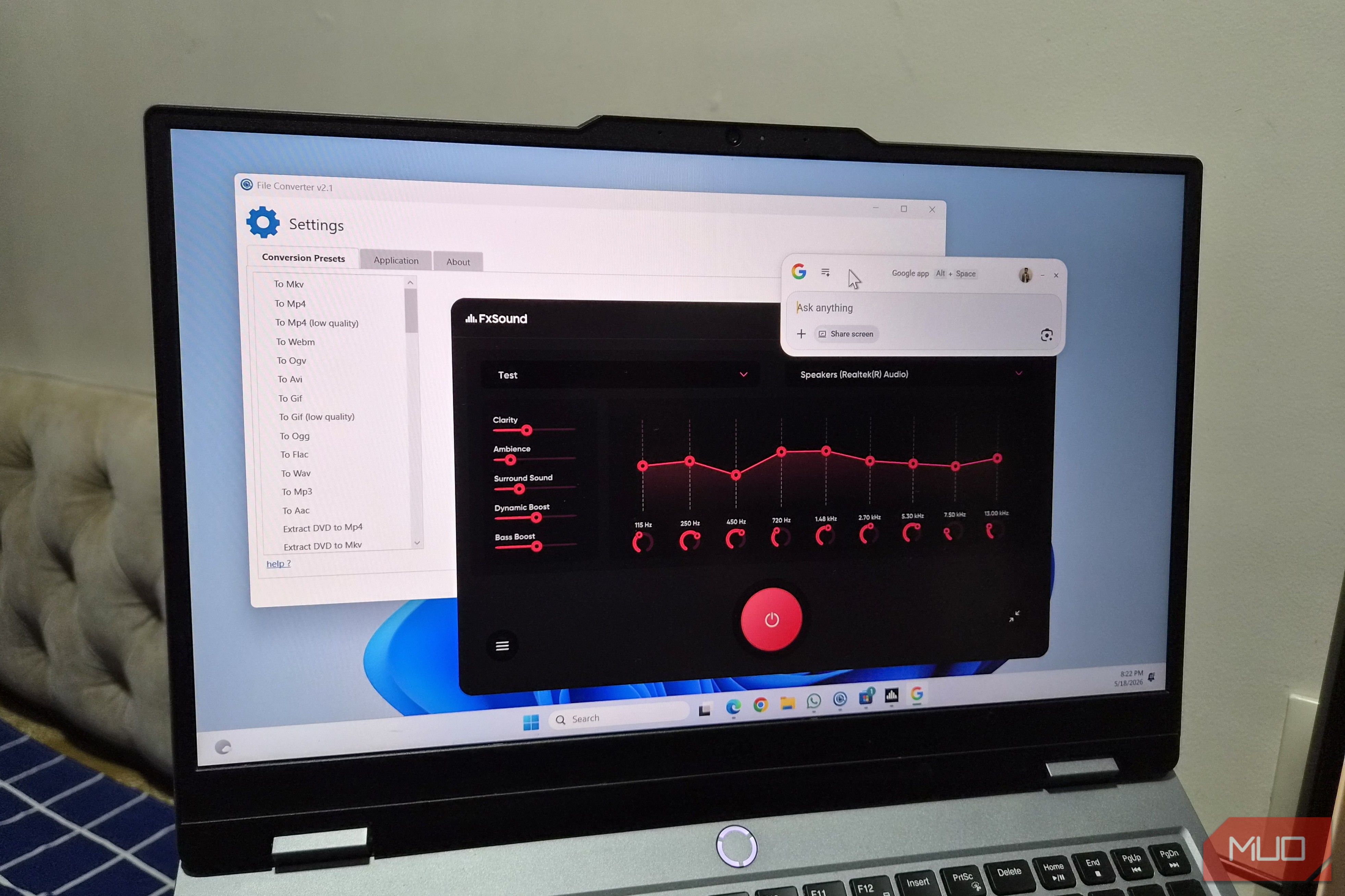 Windows laptop showing apps on desktop
