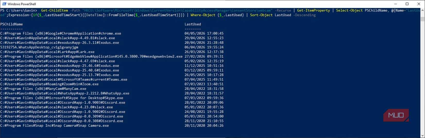 windows powershell camera command windows 10.