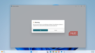Windows Sandbox warning dialog