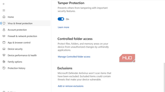 Windows Security Exclusion option
