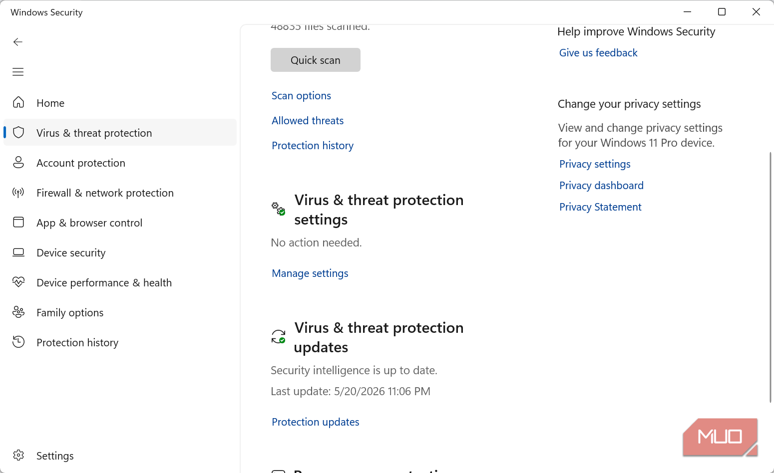 Windows Security virus protection