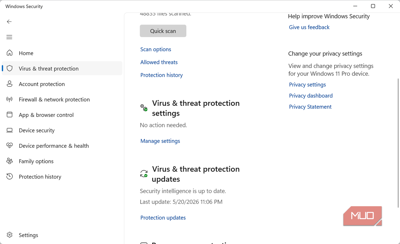 Windows Security virus protection
