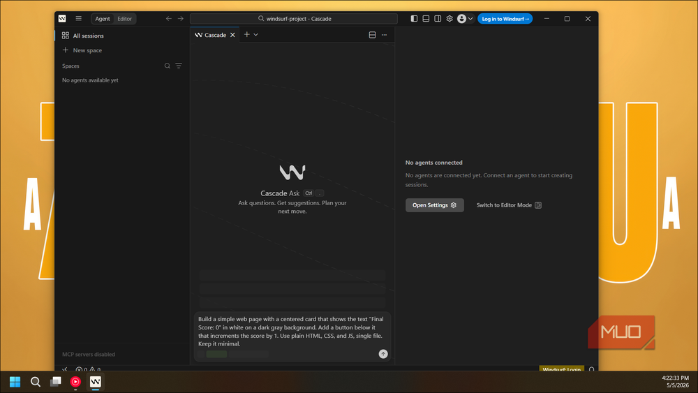 Windsurf's agent mode interface