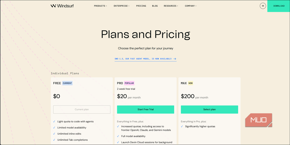 Windsurf's Pro pricing plans