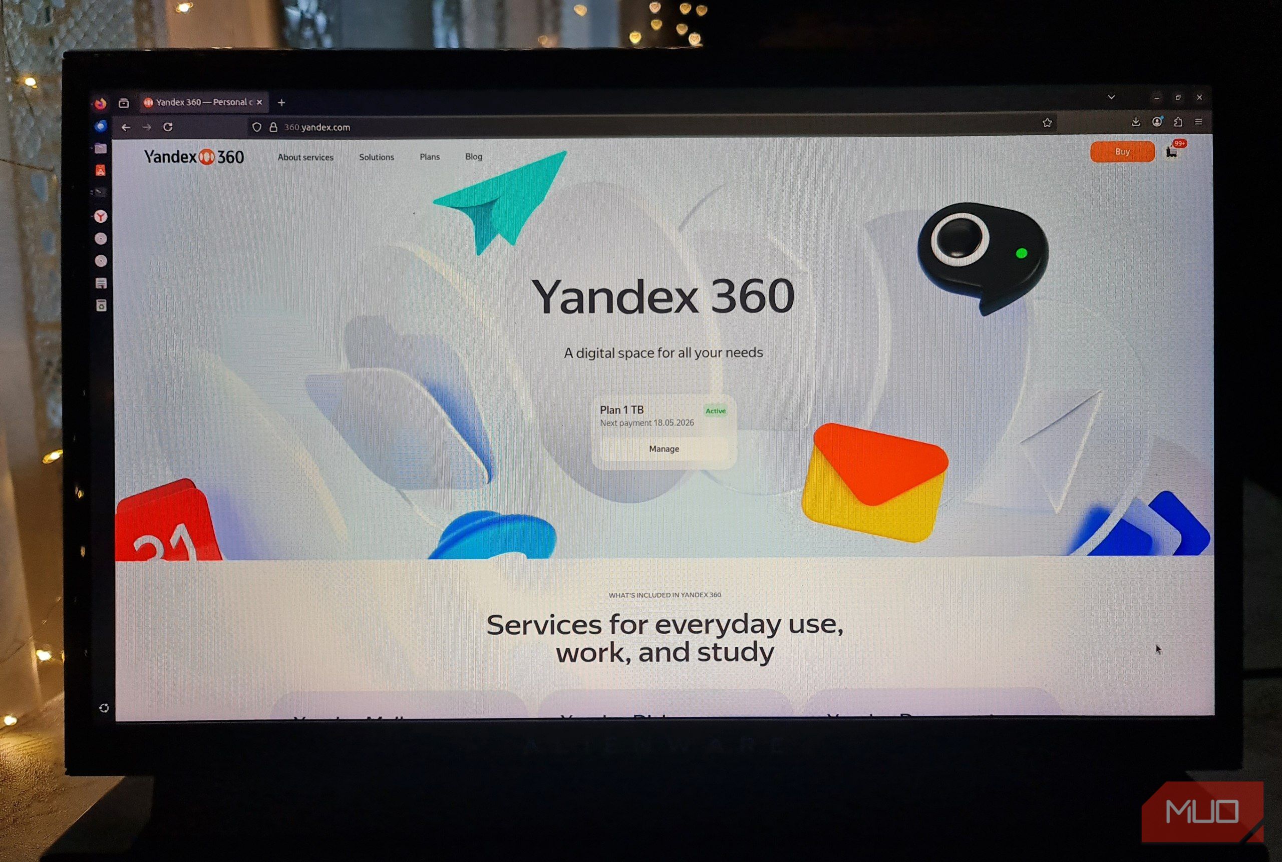 Yandex Disk 360 landing page in browser