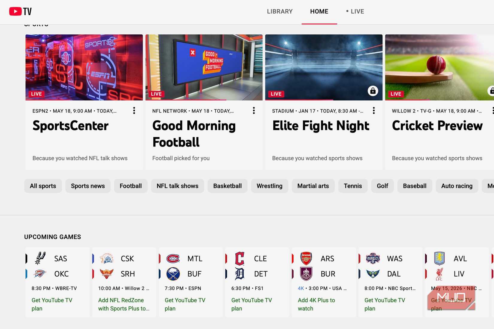YouTube TV via the web