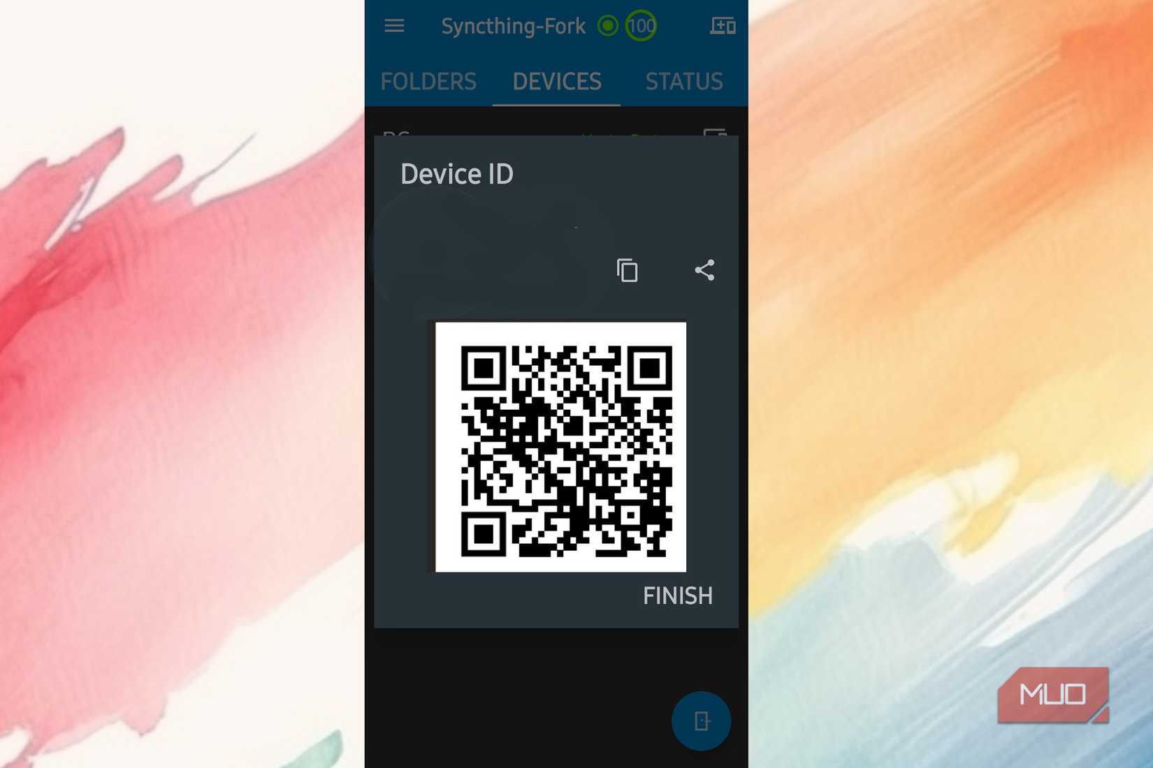 A device ID for a coputer replaced with MakeUseOf's QR code.