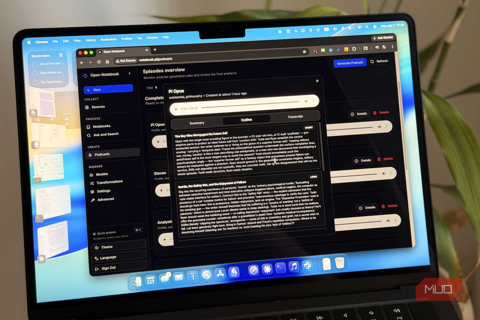 A laptop showing a podcast made with Open Notebook
