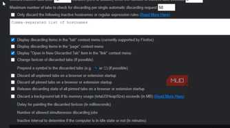 A zoom in on the settings for Auto Tab Discard