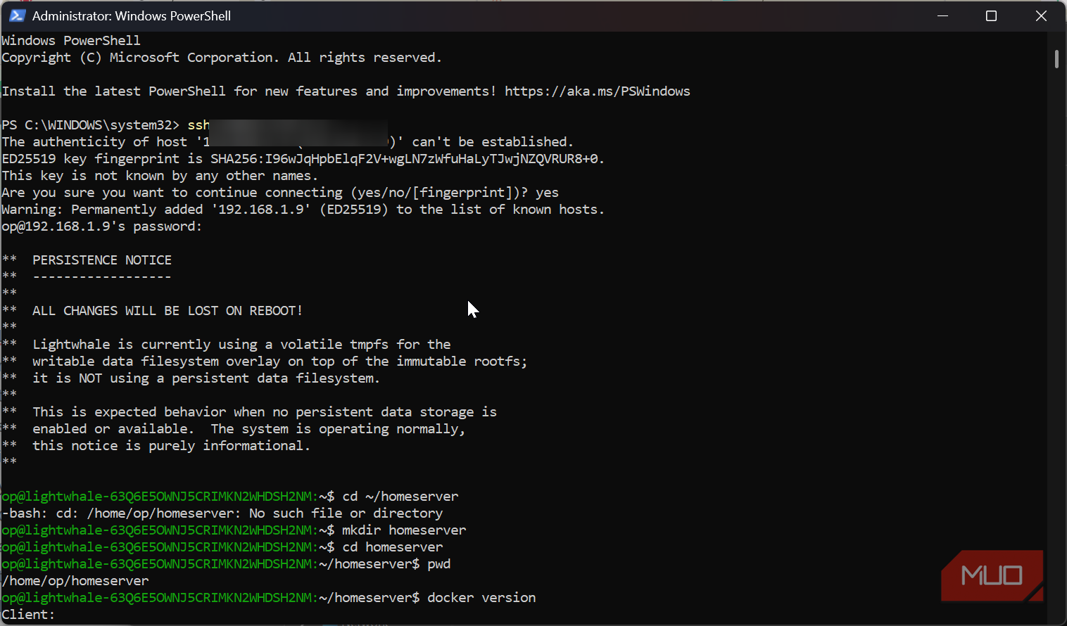 Accessing Lightwhale with SSH