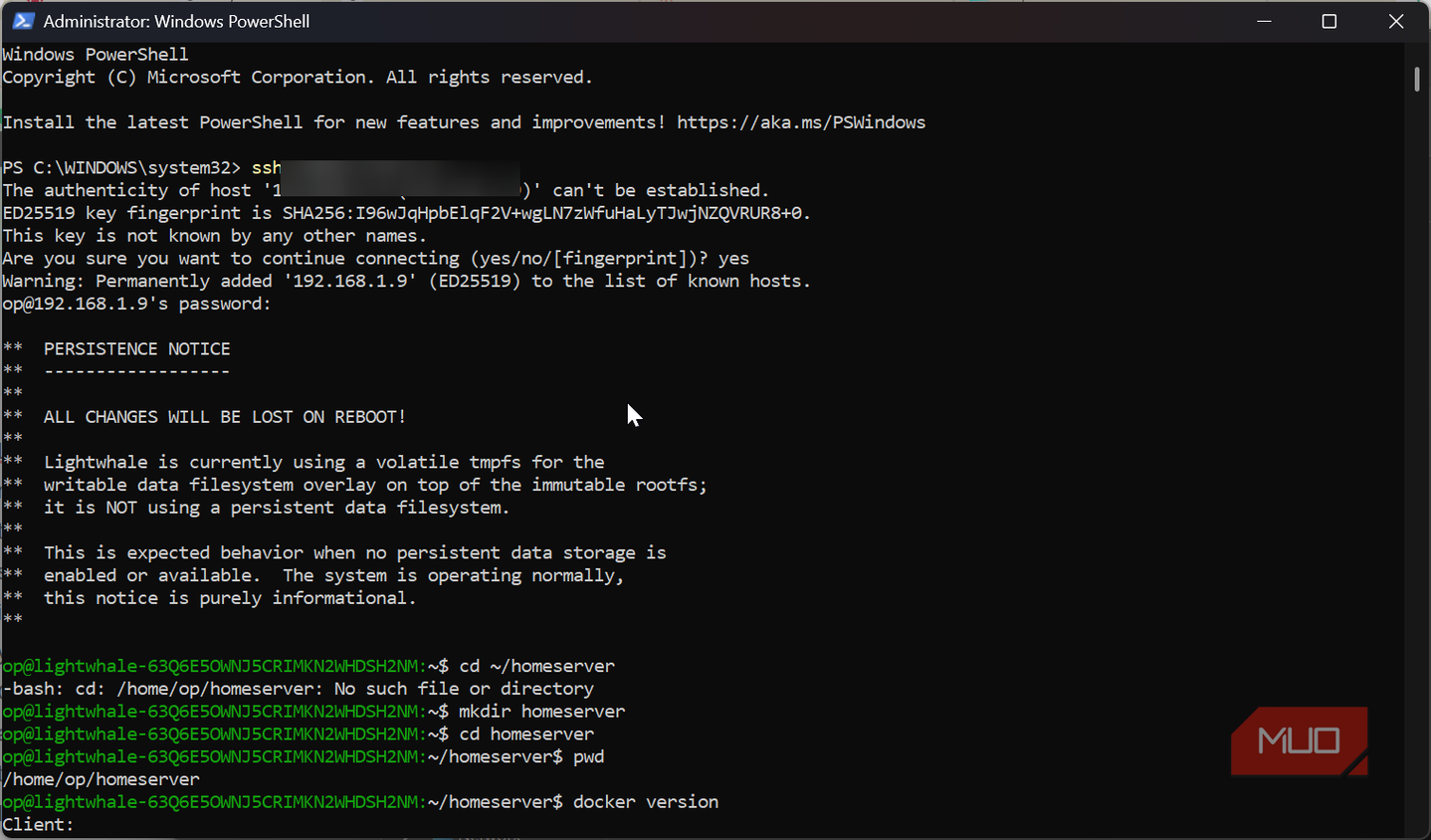 Accessing Lightwhale with SSH