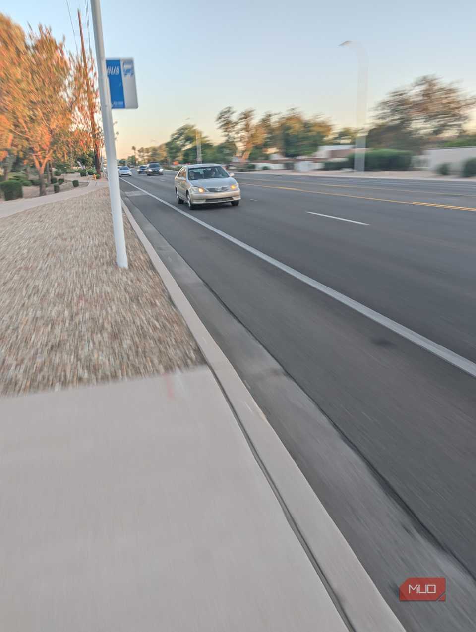 A shot of a moving car captured with Action Pan.