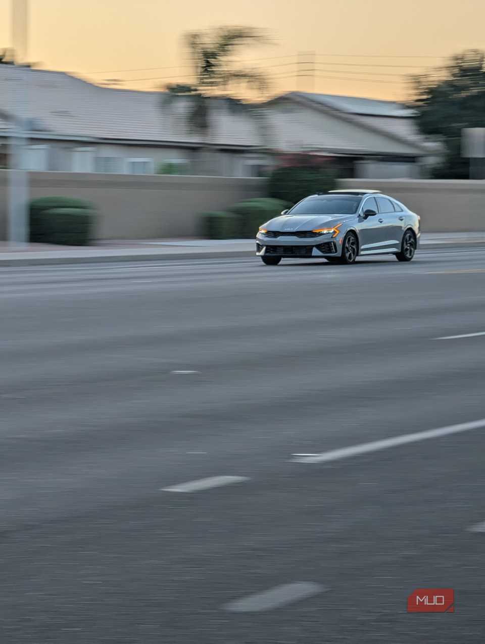 A shot of a moving car captured with Action Pan.
