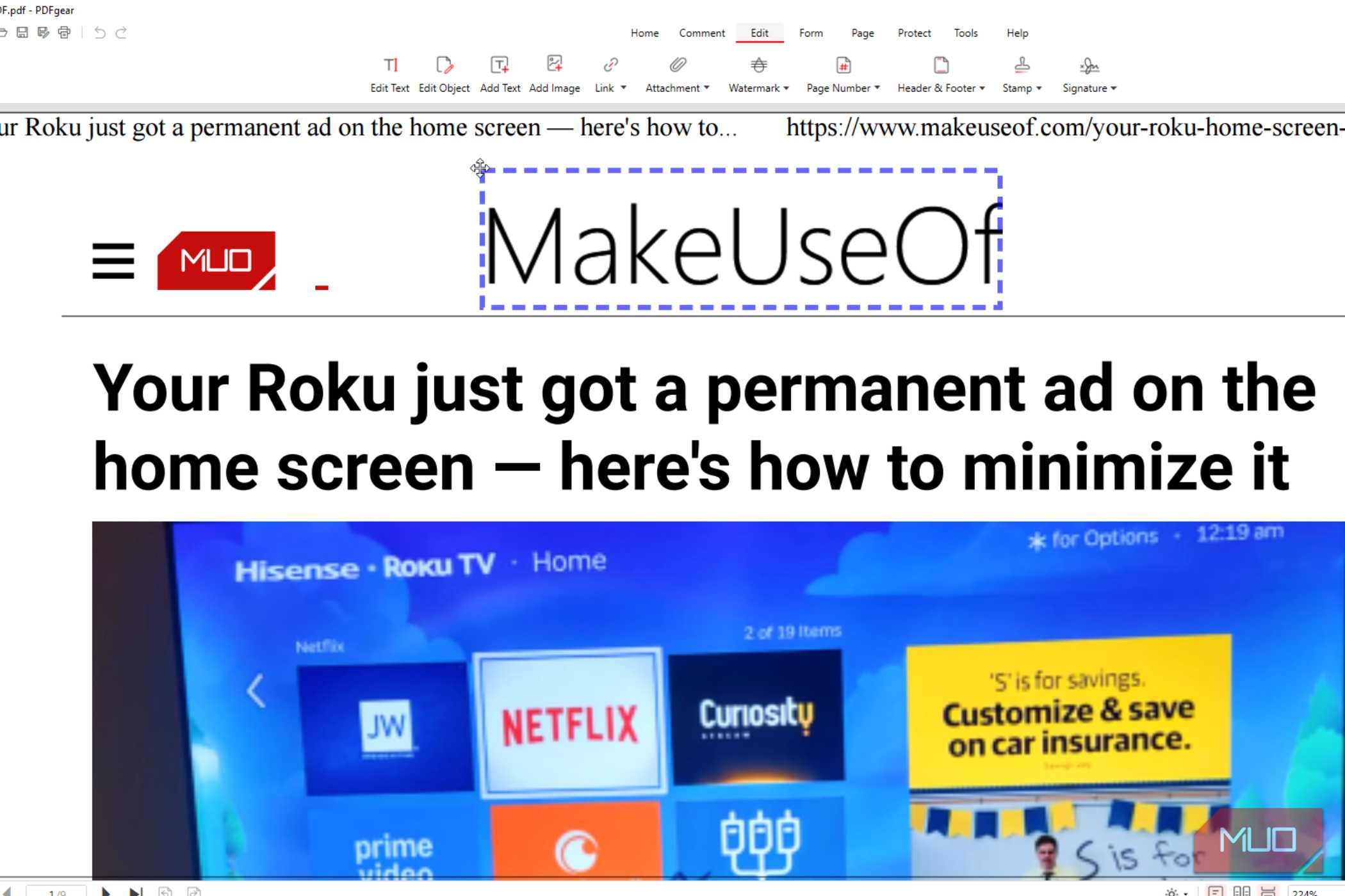 Adding MakeUseOf words in PDF Gear