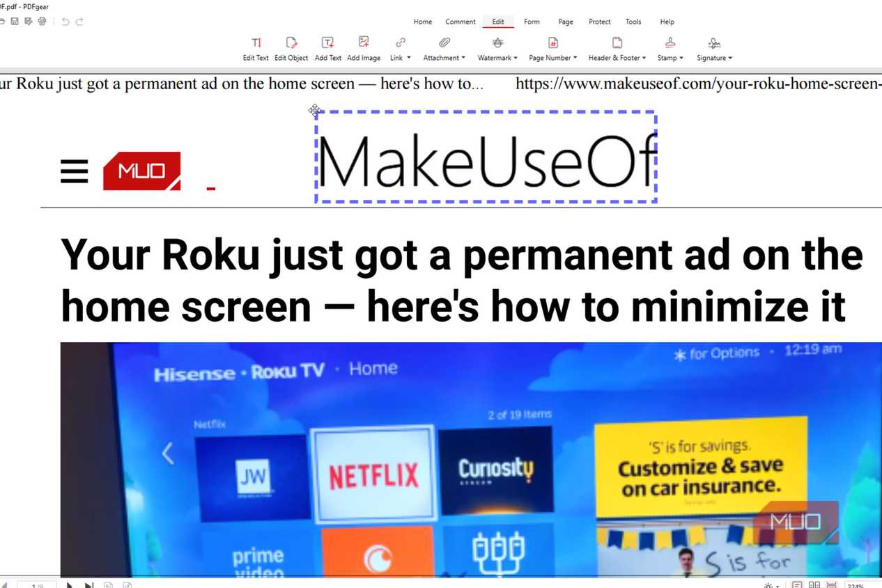 Adding MakeUseOf words in PDF Gear