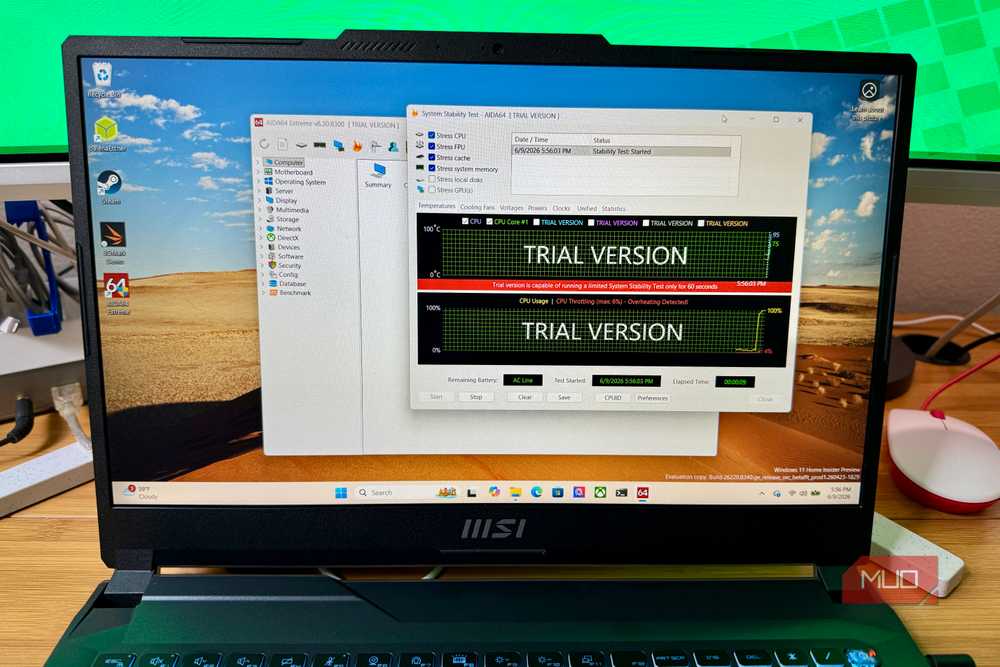 AIDA64's system stress test panel