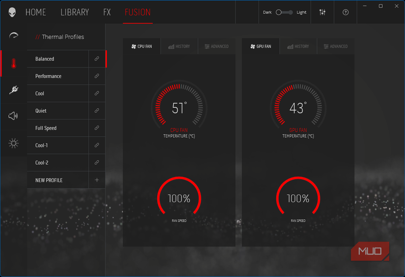 Aienware Command Center showing normal CPU temperature