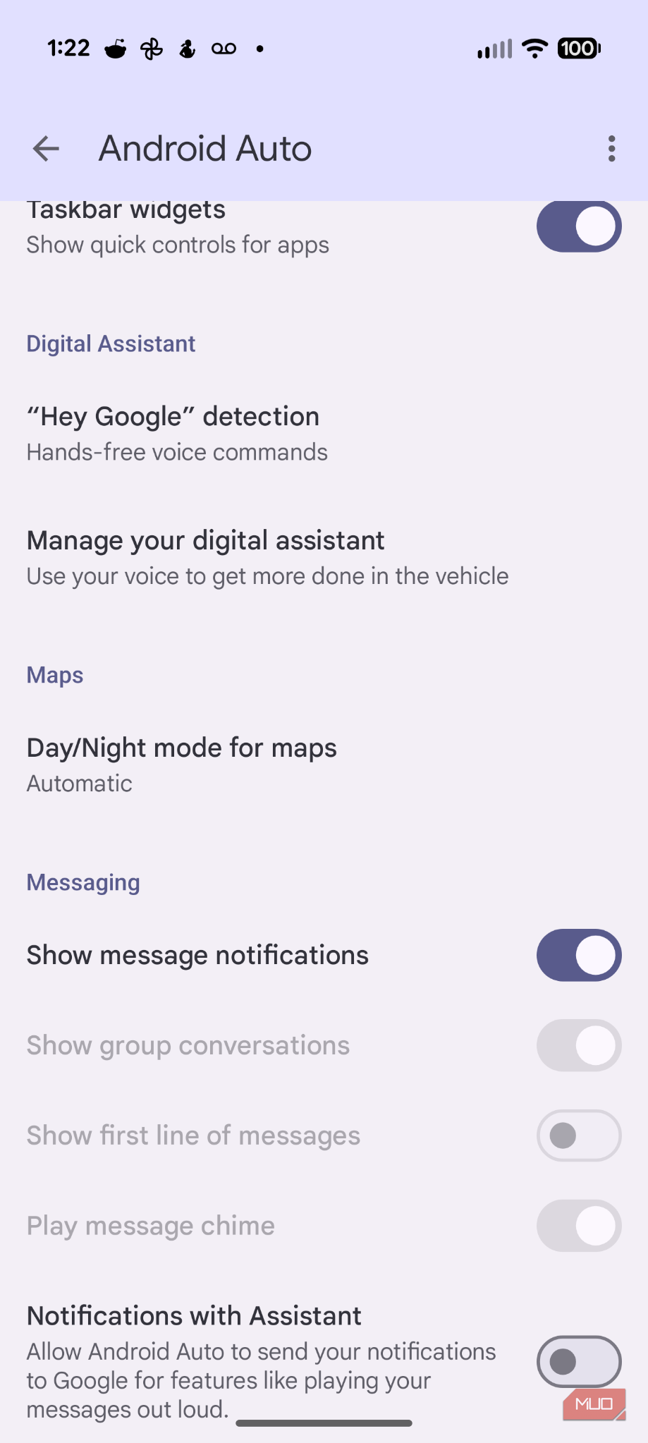 Screenshot of Android Auto settings.