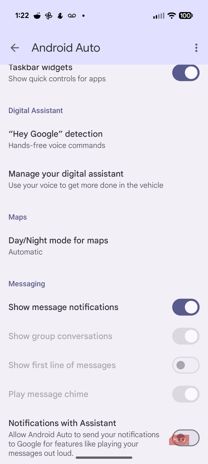 Screenshot of Android Auto settings.