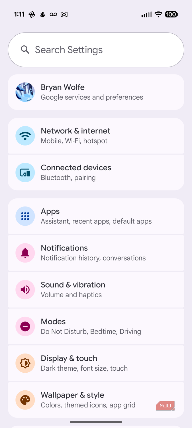 Screenshot of Android Auto settings.