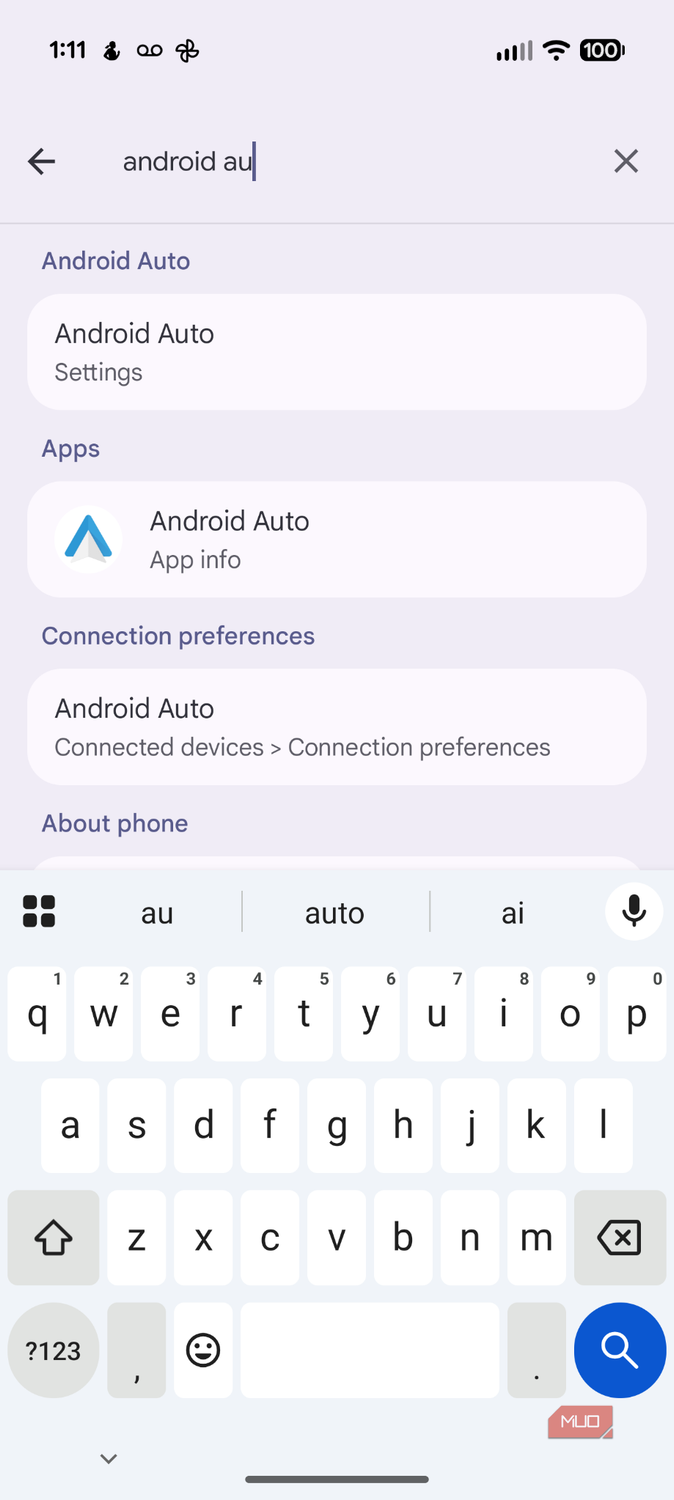 Screenshot of Android Auto settings.